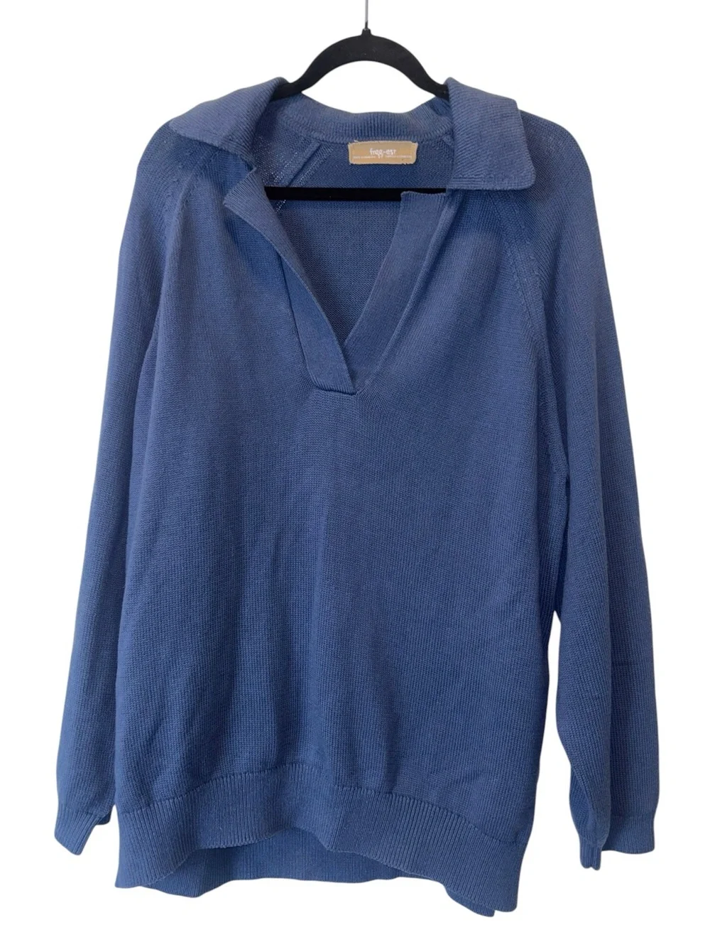 Free People Free-Est Beach Drea Sweater Rib Knit Polo Pullover Navy Blue Size S